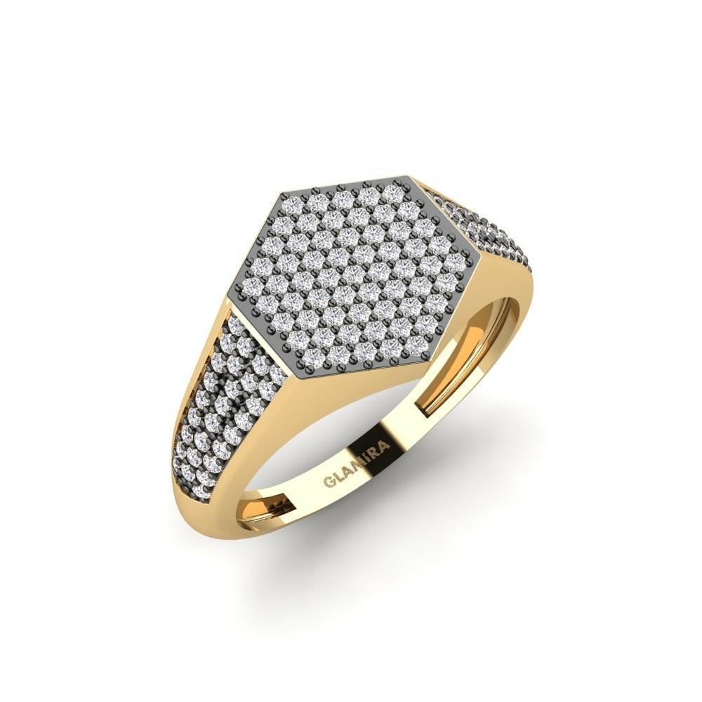 Fashion 0.488 Karaat Rond 14K Geelgoud met Zwarte Rhodium Laboratorium Gekweekte Diamant Heren ring Onueke
