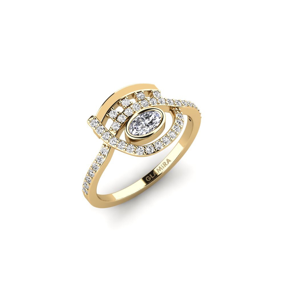 橢圓形 0.2 重量（克拉） 光暈 鑽石 14k 黃色K金 訂婚戒指 Exages