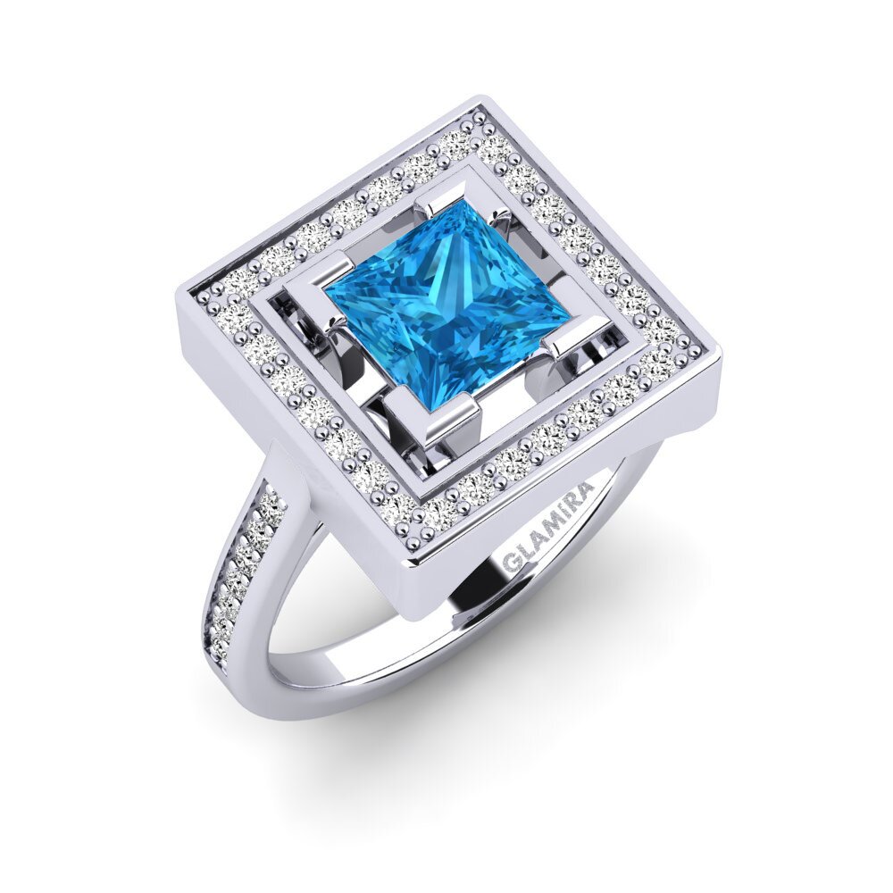 Białe Złoto 375 Niebieski Topaz Pierścionek zaręczynowy Lurrho