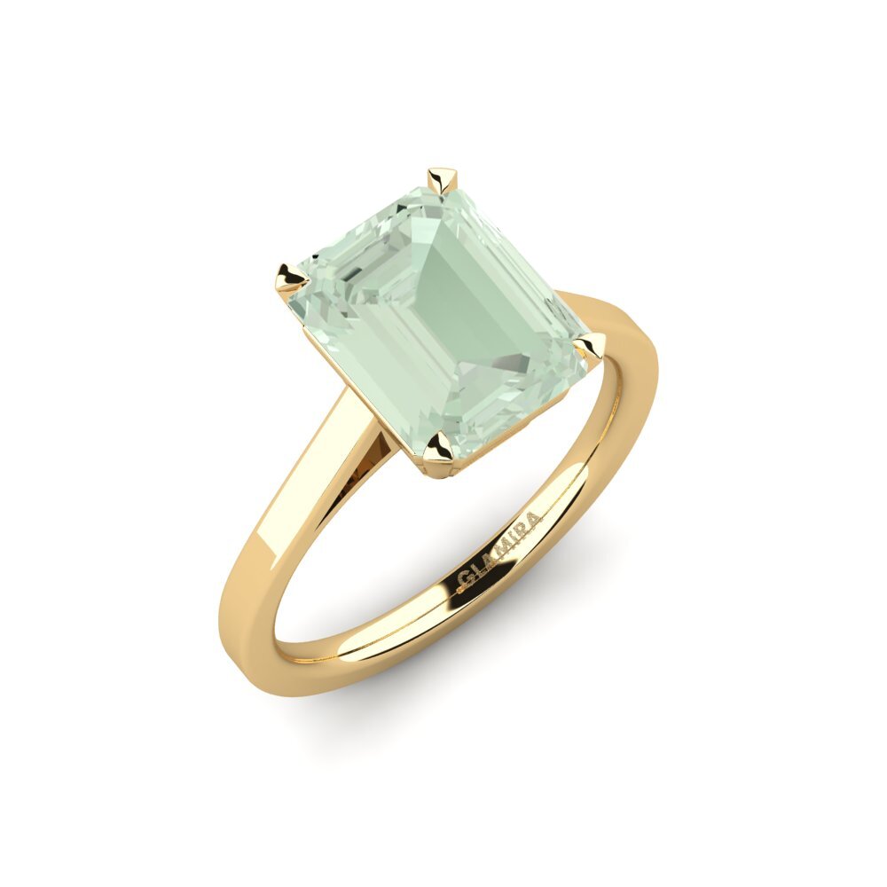 14ct Yellow Gold Green Amethyst Engagement Ring Sentiment - 3.70 crt