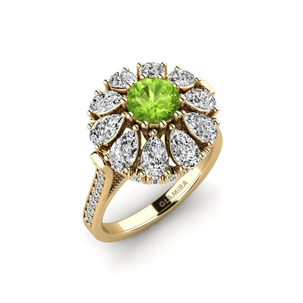9k Oro Amarillo Peridoto Anillo de compromiso Sheshi