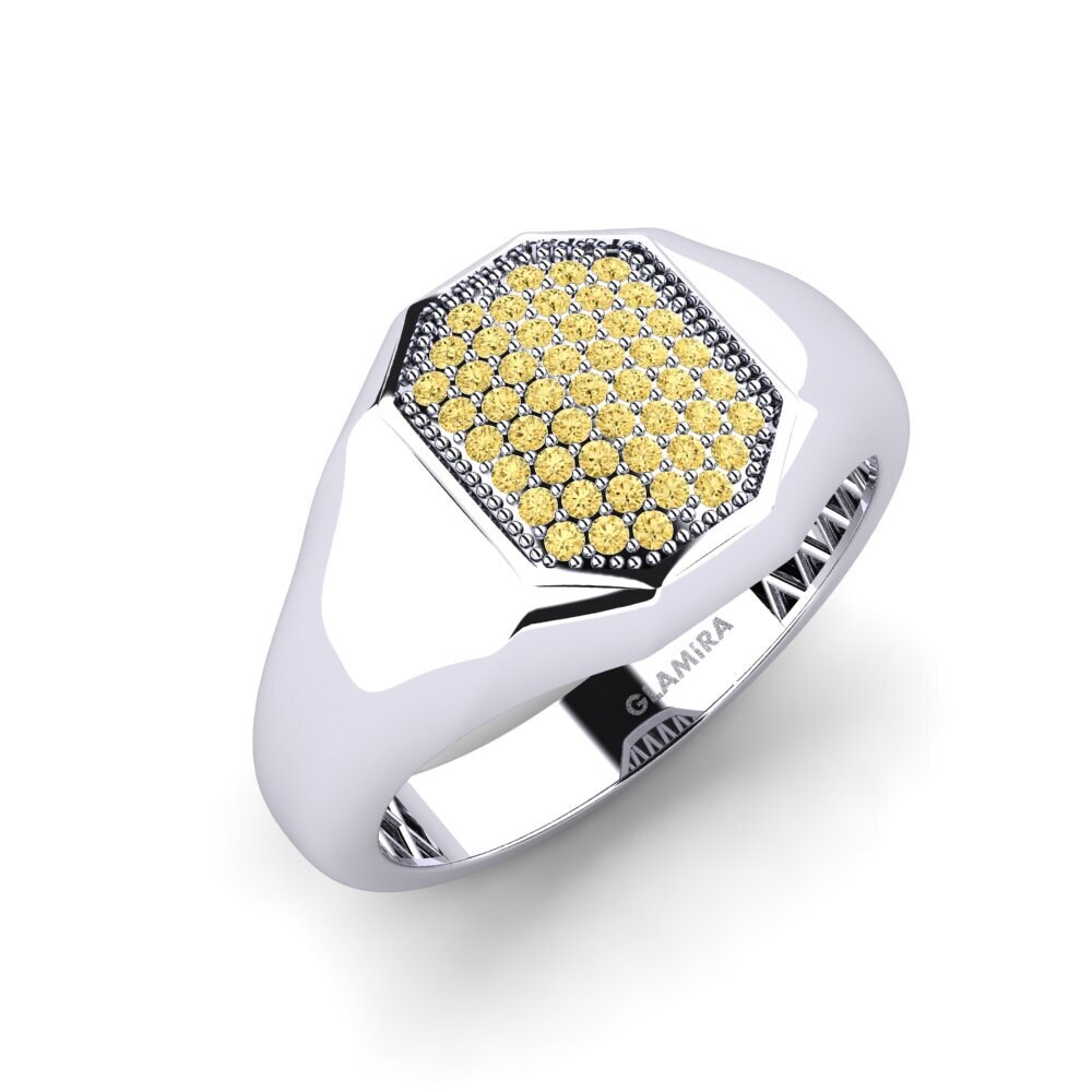 18k White Gold Yellow Diamond Men's Ring Agesce