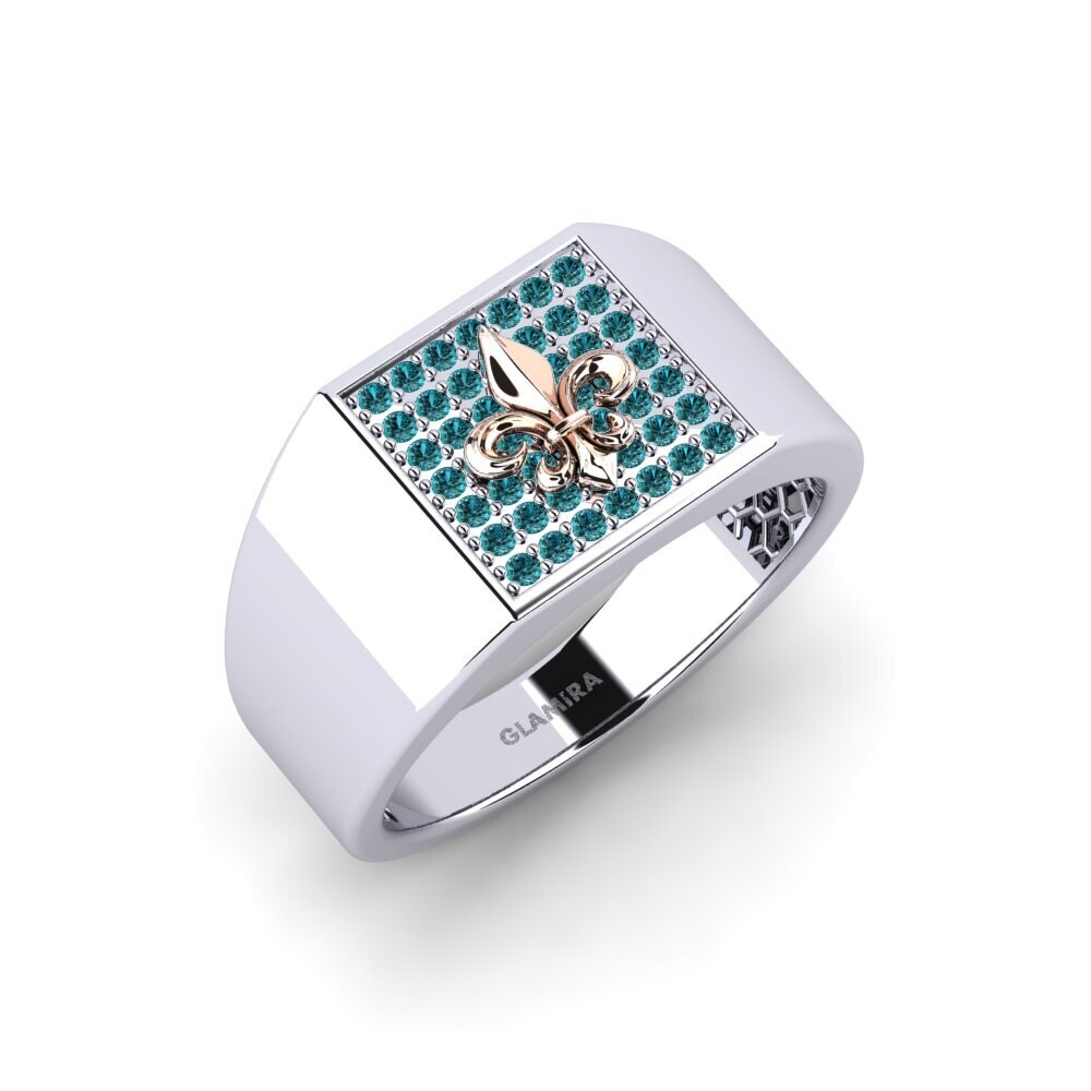 14ct White & Rose Gold Blue Diamond Men's Ring Altint