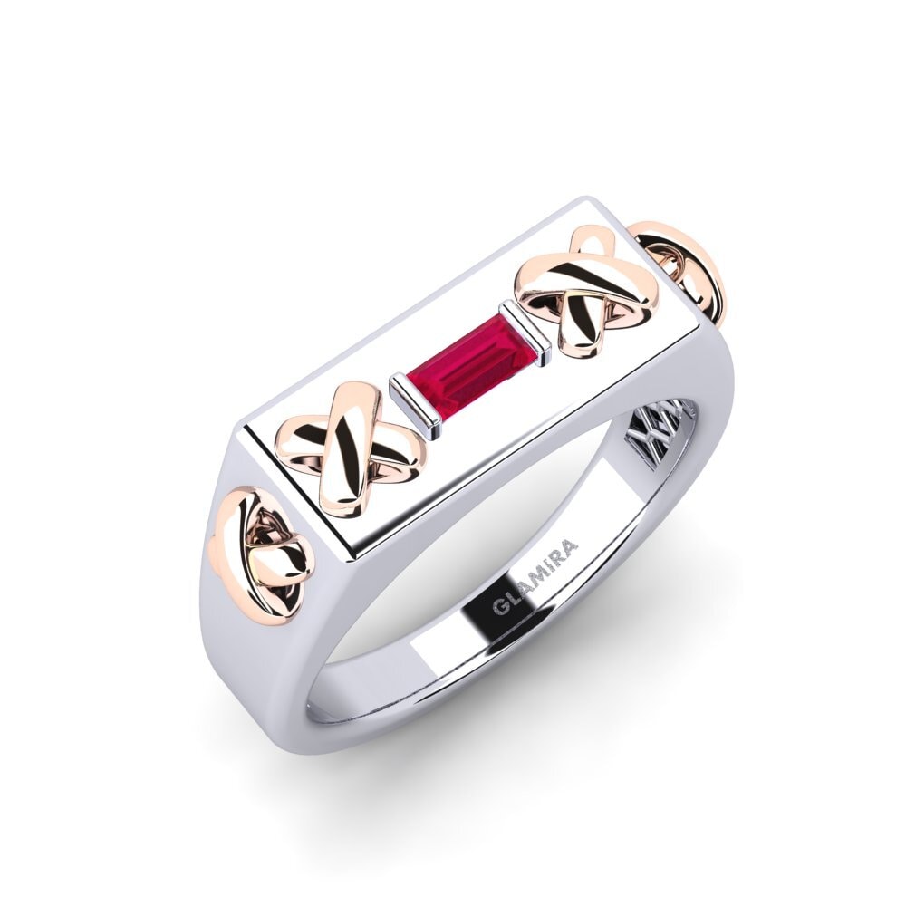 14ct White & Rose Gold Ruby Men's Ring Anile