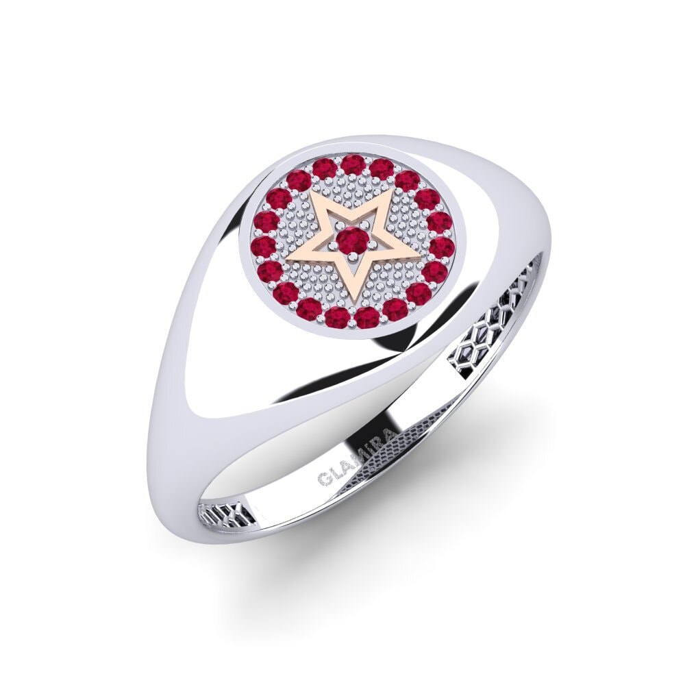 14ct White & Rose Gold Ruby Men's Ring Arboed