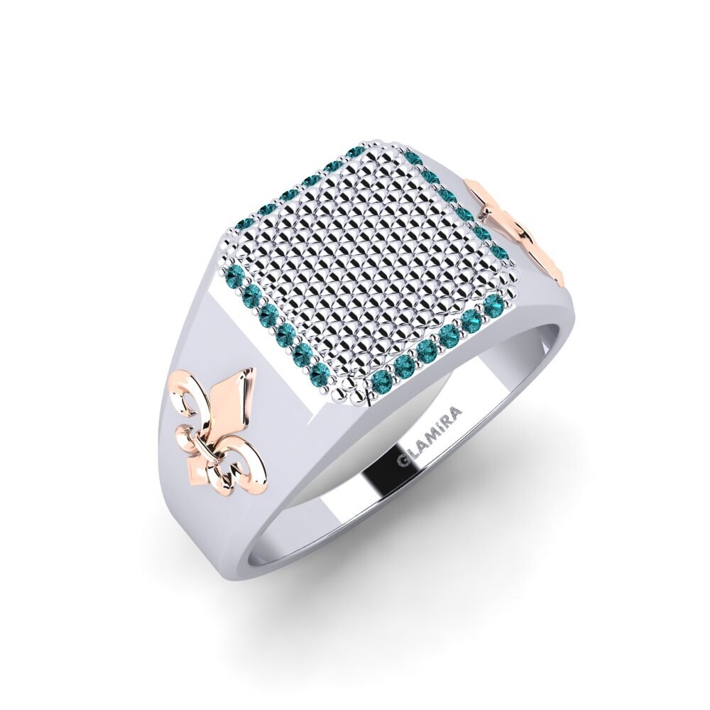 14ct White & Rose Gold Blue Diamond Men's Ring Asceyt