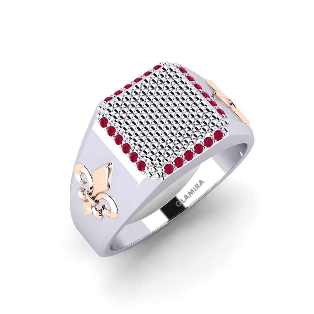 14ct White & Rose Gold Ruby Men's Ring Asceyt