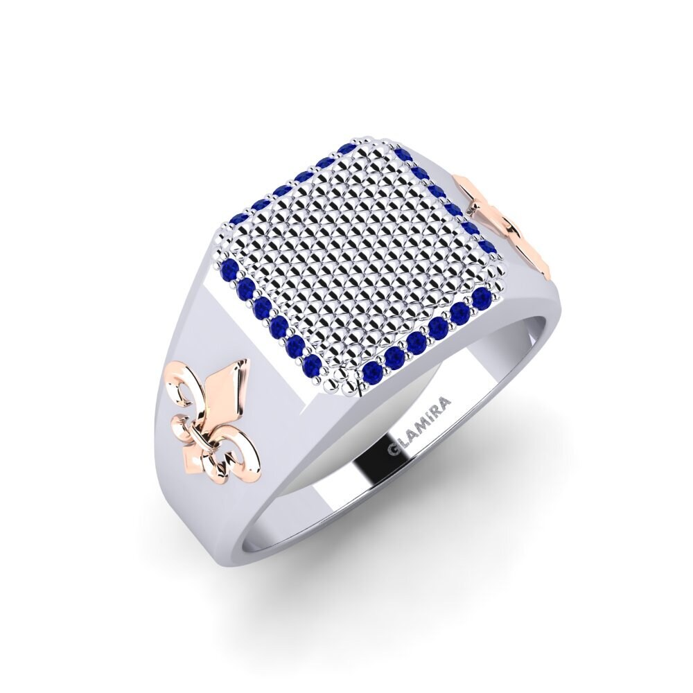 14ct White & Rose Gold Sapphire Men's Ring Asceyt