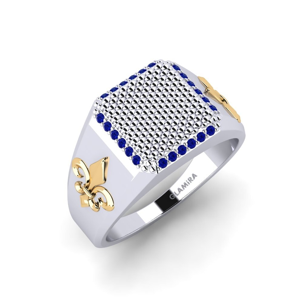 14ct White & Yellow Gold Sapphire Men's Ring Asceyt