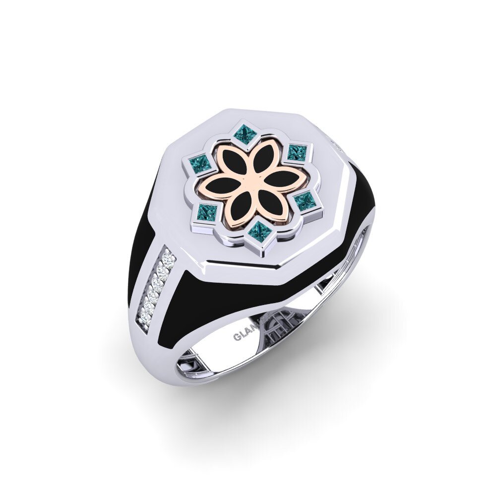14ct White & Rose Gold Blue Diamond Men's Ring Beowieffa