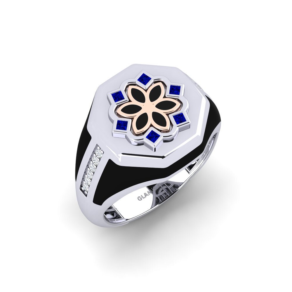 14ct White & Rose Gold Sapphire Men's Ring Beowieffa