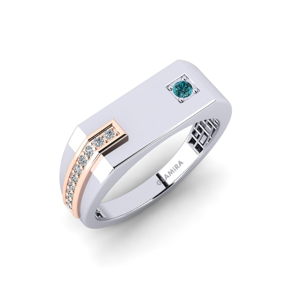 14ct White & Rose Gold Blue Diamond Men's Ring Bowknot