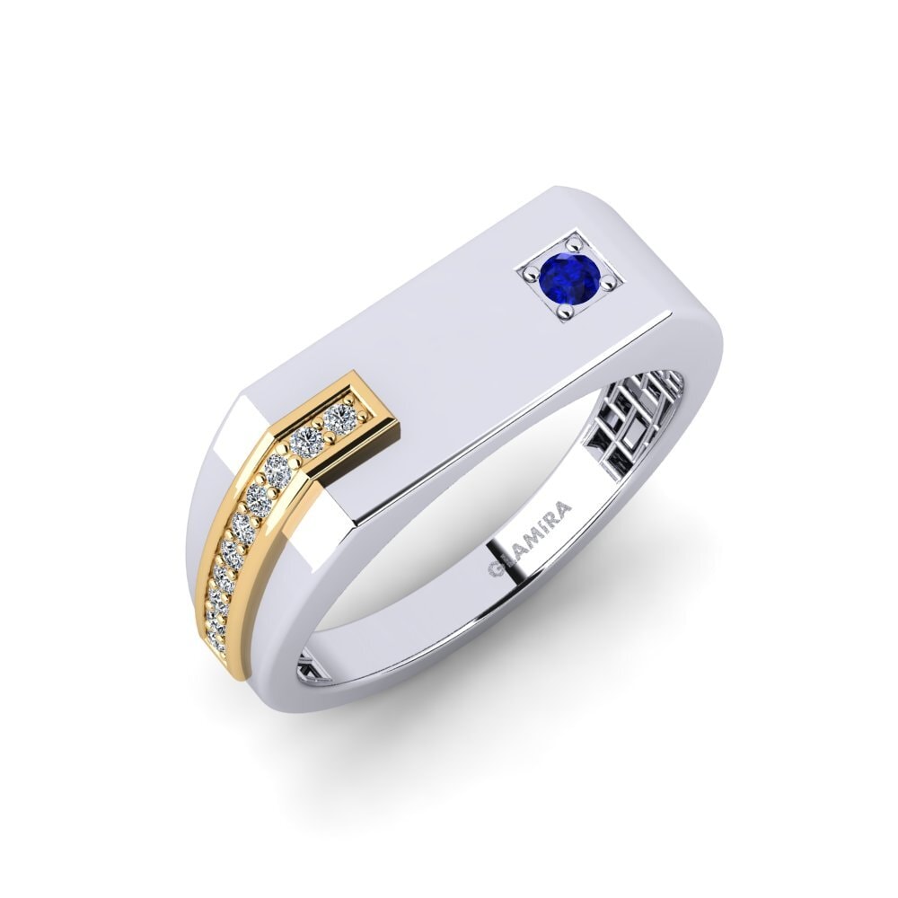 14ct White & Yellow Gold Sapphire Men's Ring Bowknot