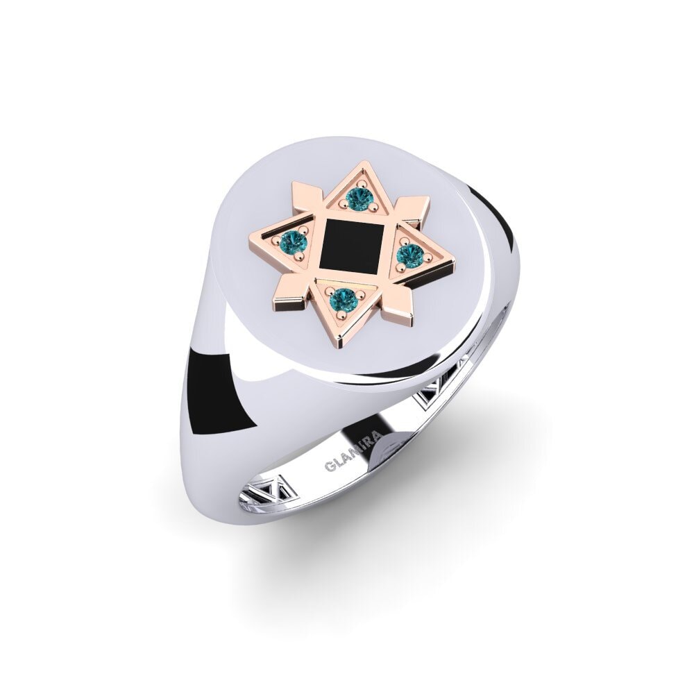 14ct White & Rose Gold Blue Diamond Men's Ring Nogella