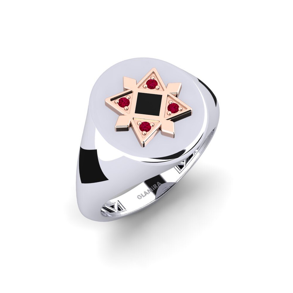 14ct White & Rose Gold Ruby Men's Ring Nogella