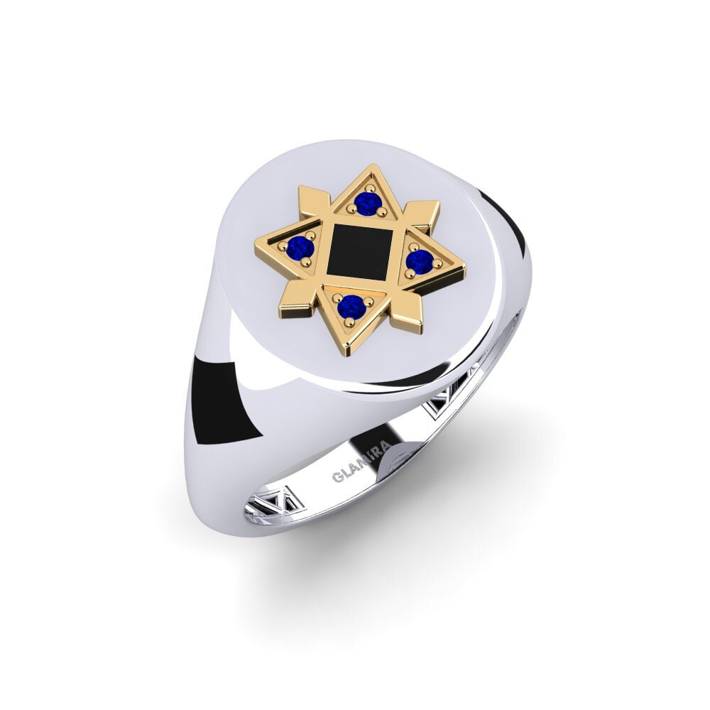 14ct White & Yellow Gold Sapphire Men's Ring Nogella