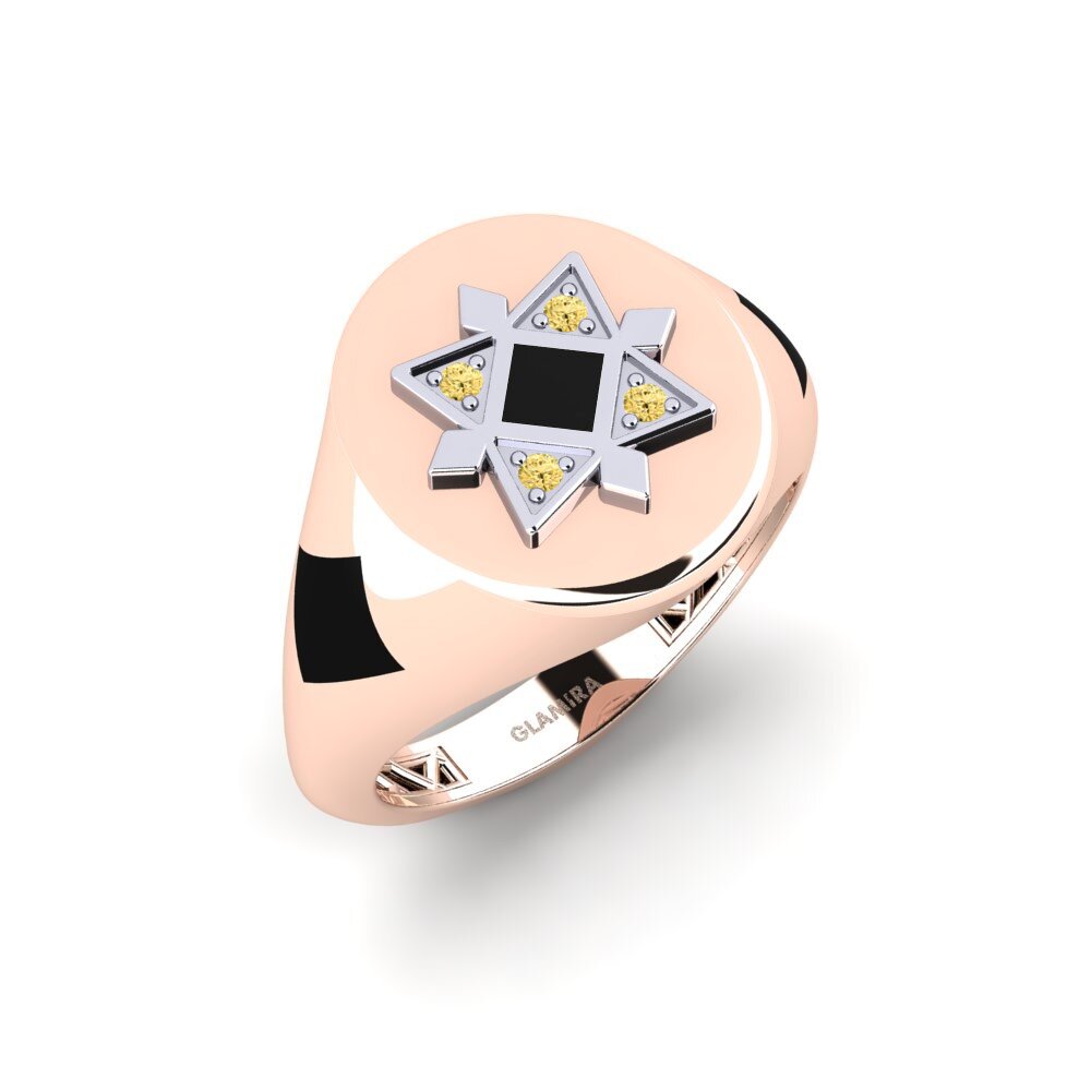 14ct Rose & White Gold Yellow Diamond Men's Ring Nogella