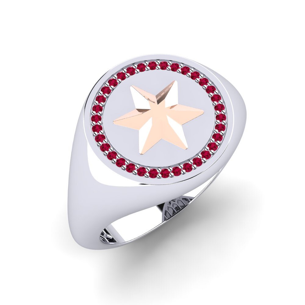 14ct White & Rose Gold Ruby Men's Ring Prectivan