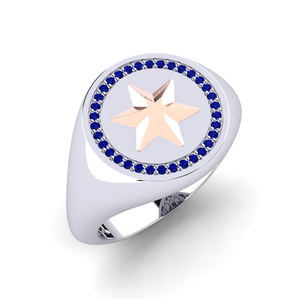 14ct White & Rose Gold Sapphire Men's Ring Prectivan