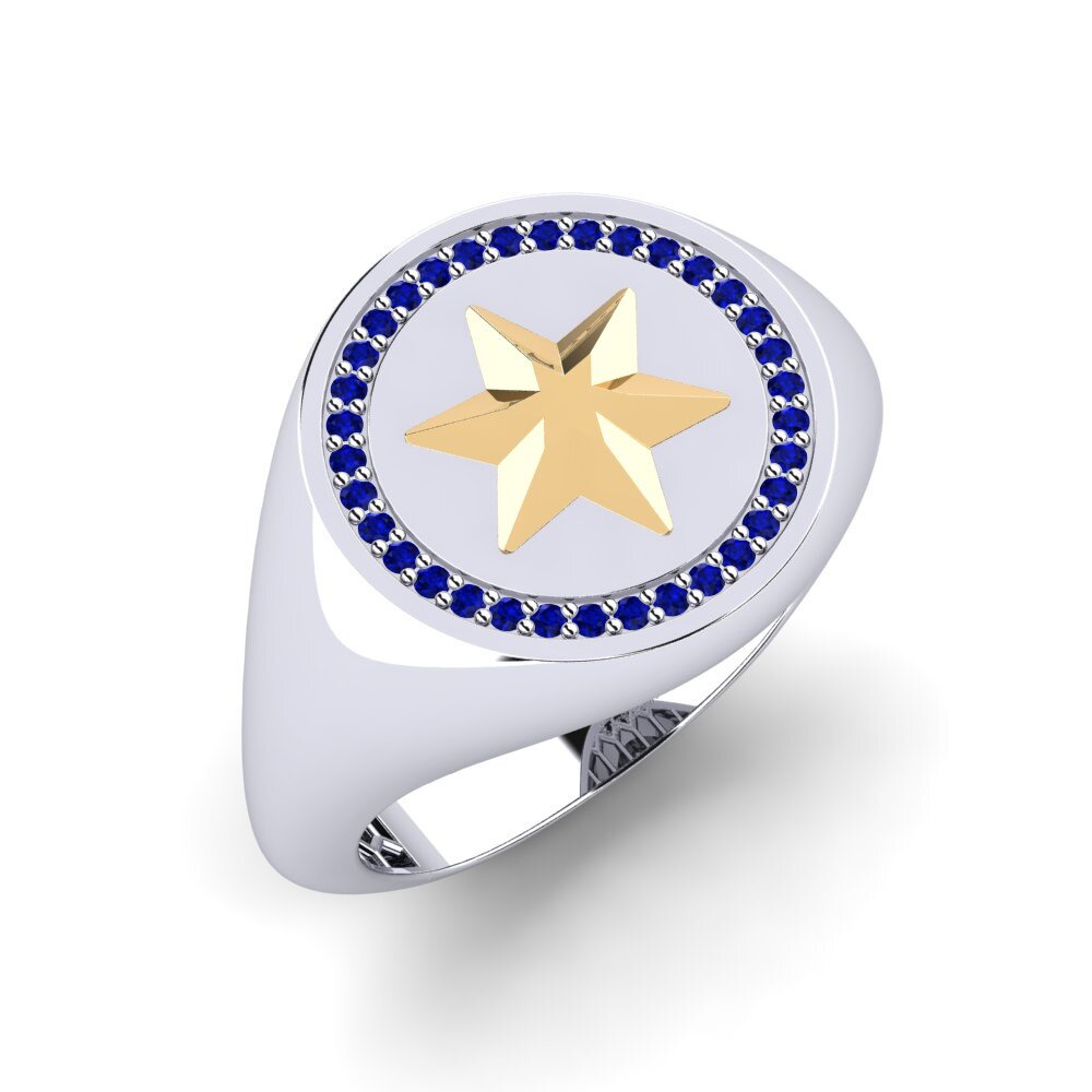 14ct White & Yellow Gold Sapphire Men's Ring Prectivan