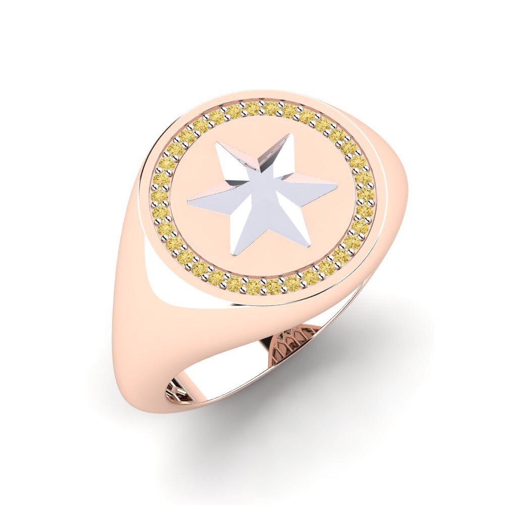 14ct Rose & White Gold Yellow Diamond Men's Ring Prectivan