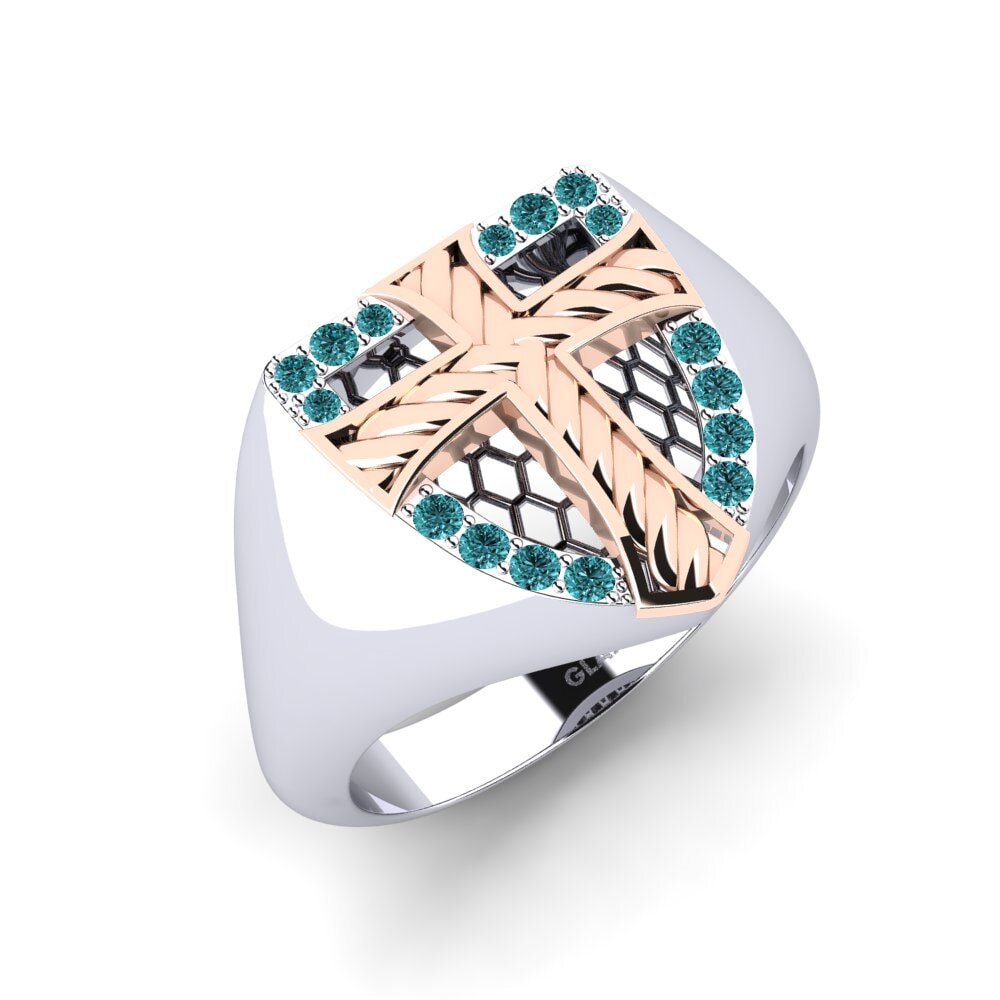 14ct White & Rose Gold Blue Diamond Men's Ring Resworen