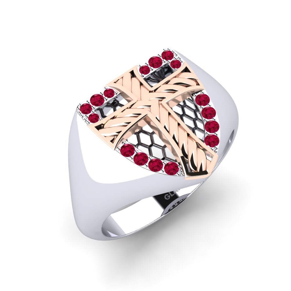 14ct White & Rose Gold Ruby Men's Ring Resworen