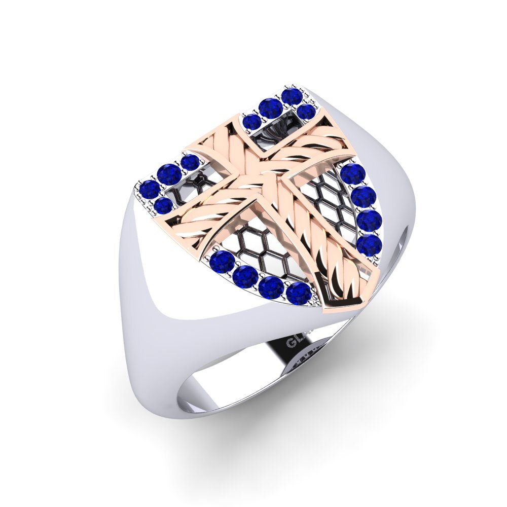 14ct White & Rose Gold Sapphire Men's Ring Resworen
