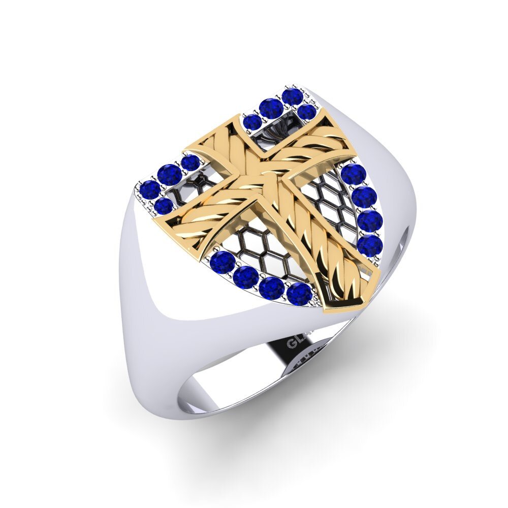 14ct White & Yellow Gold Sapphire Men's Ring Resworen