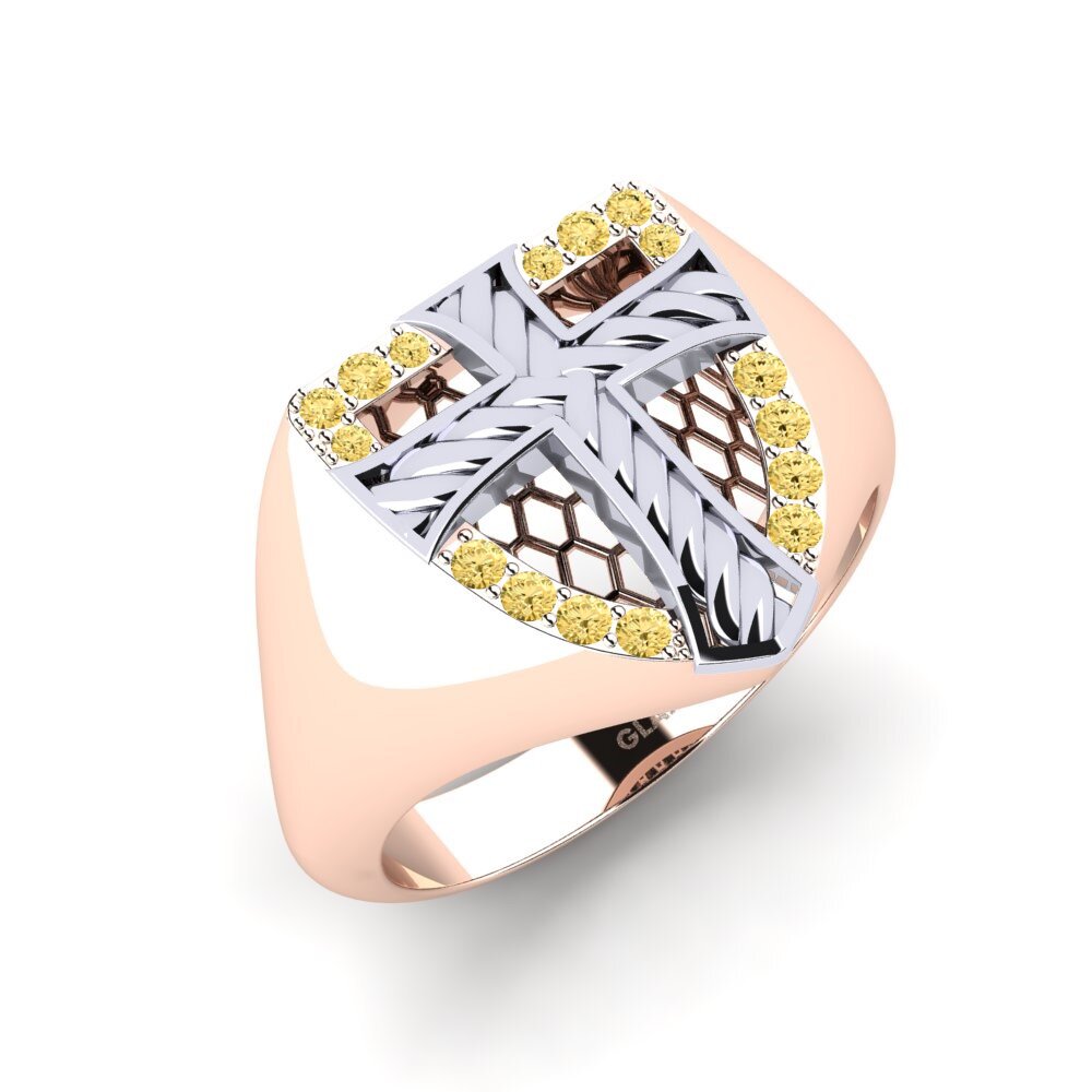 14ct Rose & White Gold Yellow Diamond Men's Ring Resworen