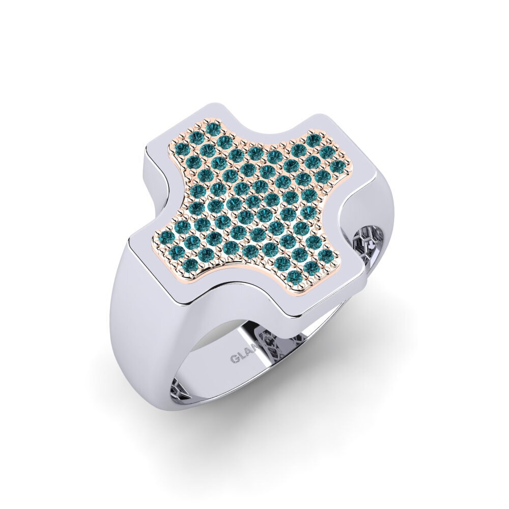 14ct White & Rose Gold Blue Diamond Men's Ring Rinnea