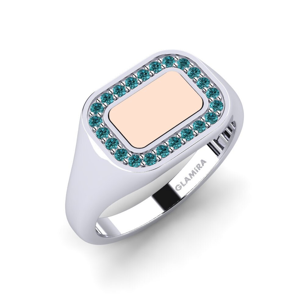 14ct White & Rose Gold Blue Diamond Men's Ring Rockon