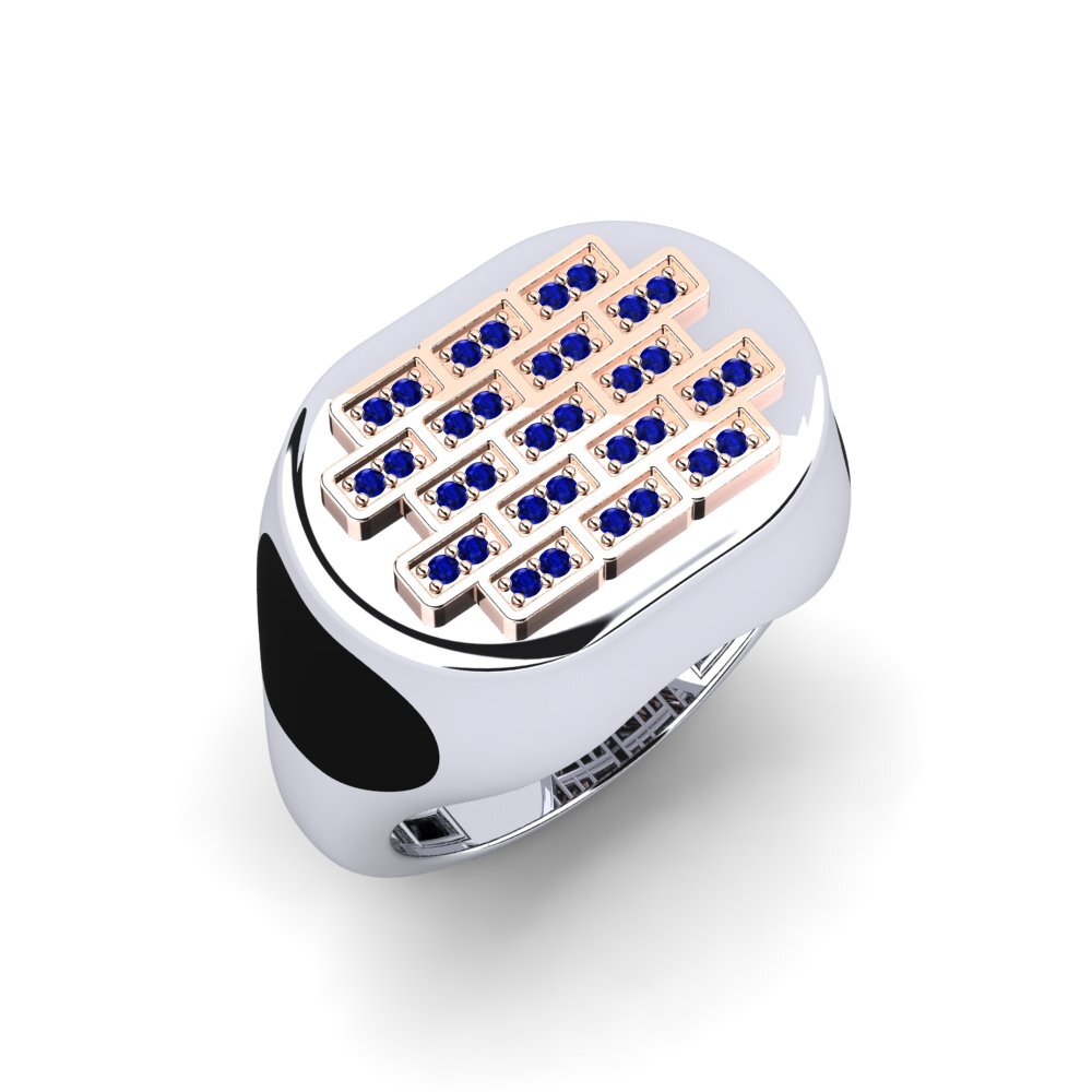 14ct White & Rose Gold Sapphire Men's Ring Rondgia