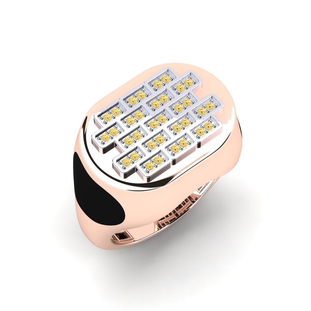 14ct Rose & White Gold Yellow Diamond Men's Ring Rondgia