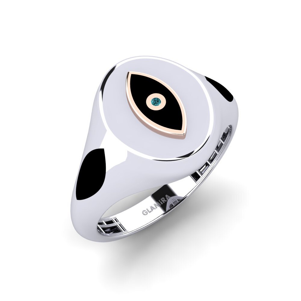 14ct White & Rose Gold Blue Diamond Men's Ring Rundroca