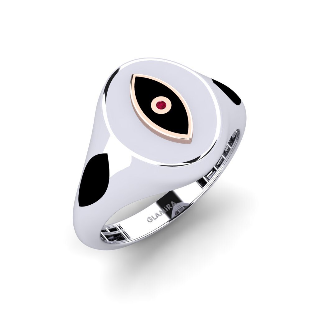 14ct White & Rose Gold Ruby Men's Ring Rundroca