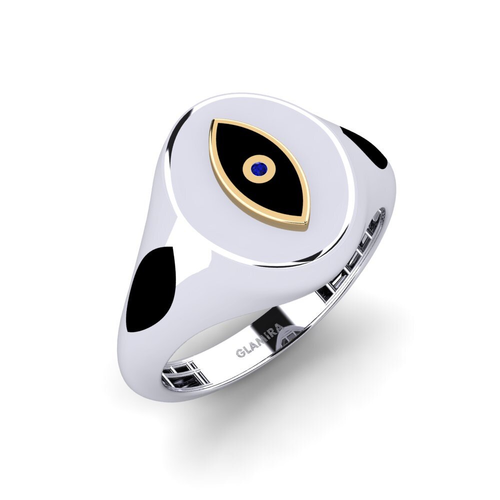 14ct White & Yellow Gold Sapphire Men's Ring Rundroca
