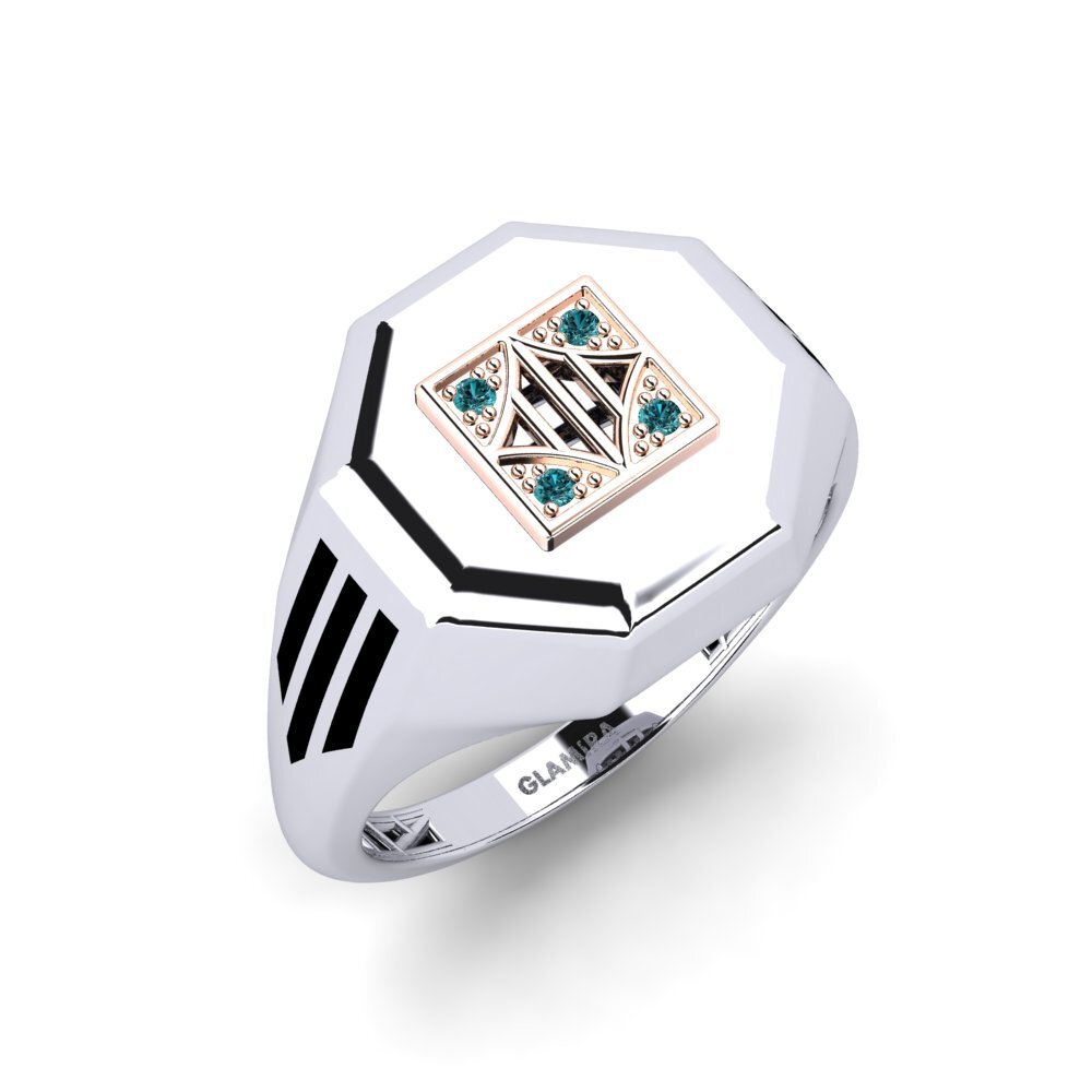 14ct White & Rose Gold Blue Diamond Men's Ring Snyttana