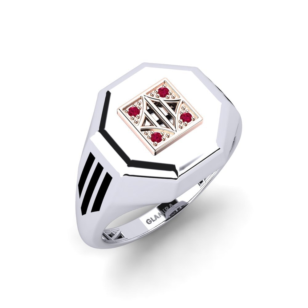 14ct White & Rose Gold Ruby Men's Ring Snyttana