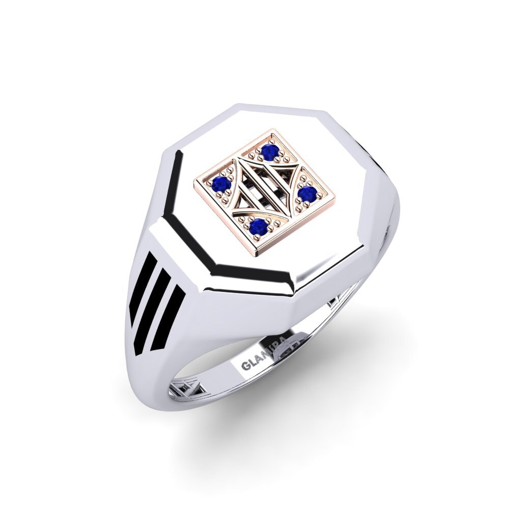 14ct White & Rose Gold Sapphire Men's Ring Snyttana