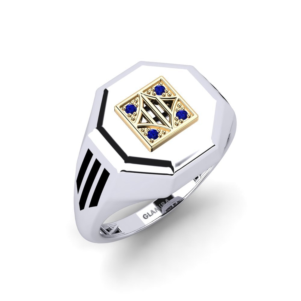 14ct White & Yellow Gold Sapphire Men's Ring Snyttana