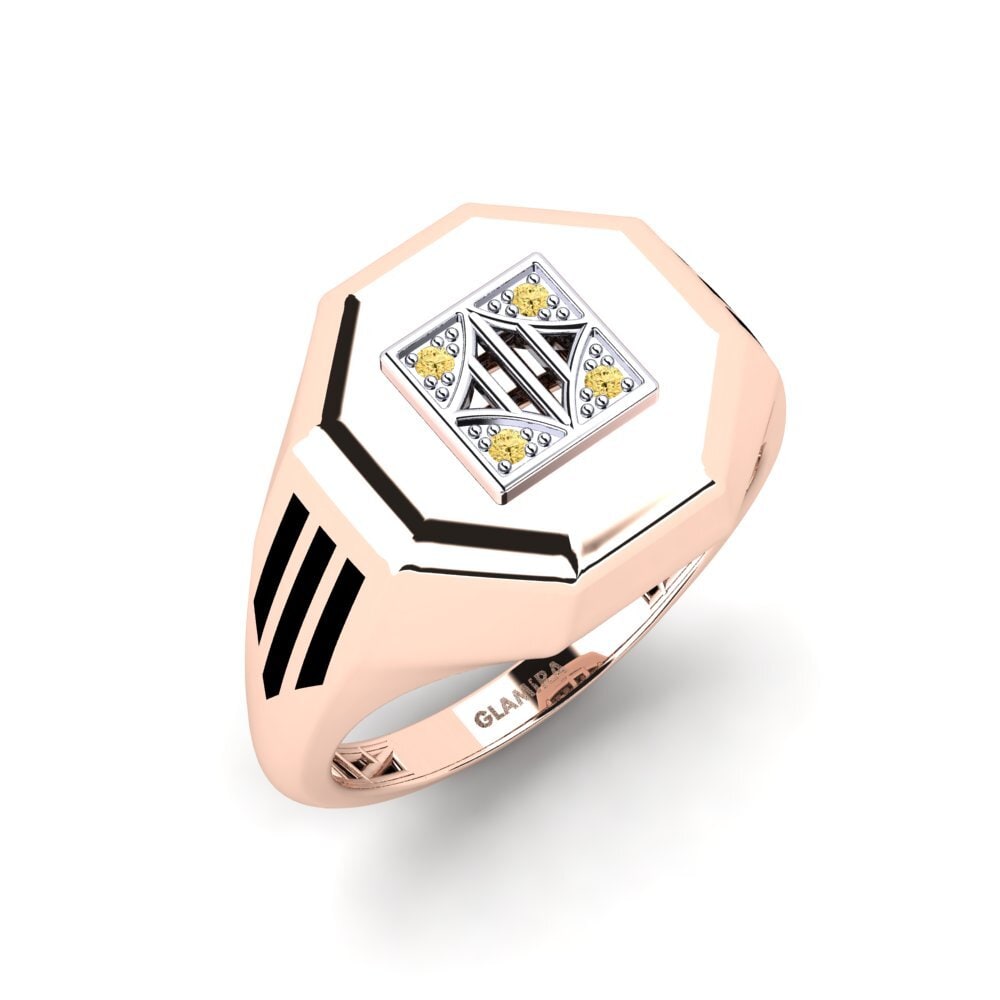 14ct Rose & White Gold Yellow Diamond Men's Ring Snyttana