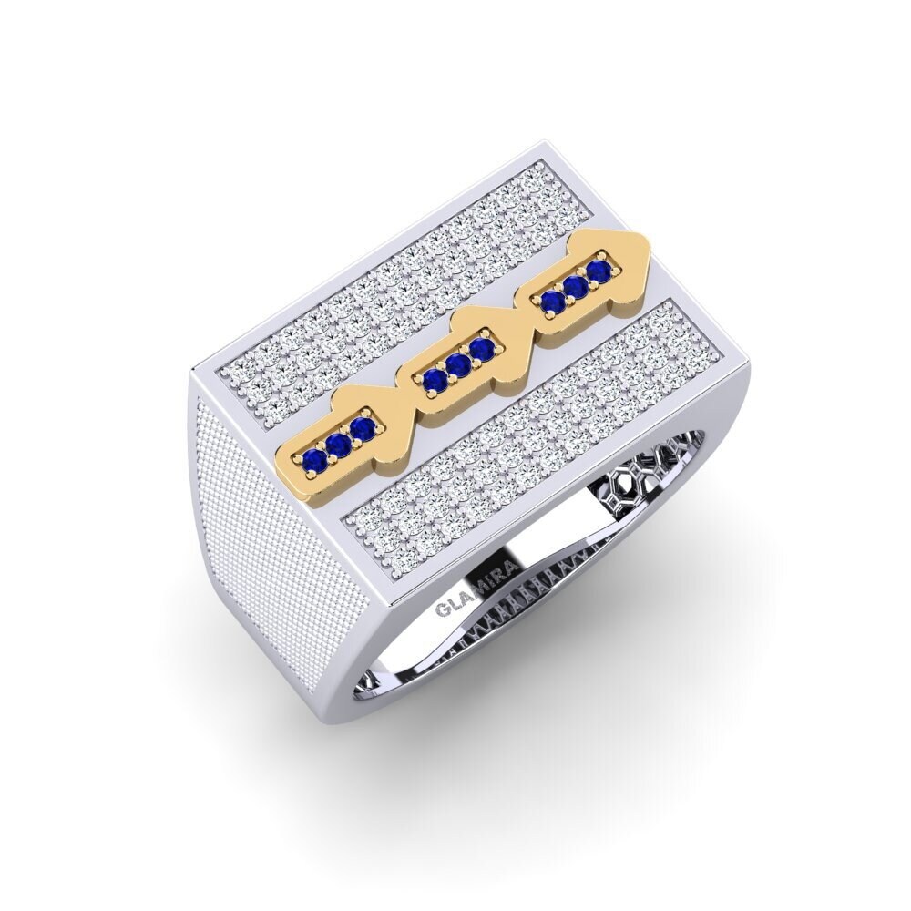 14ct White & Yellow Gold Sapphire Men's Ring Swise