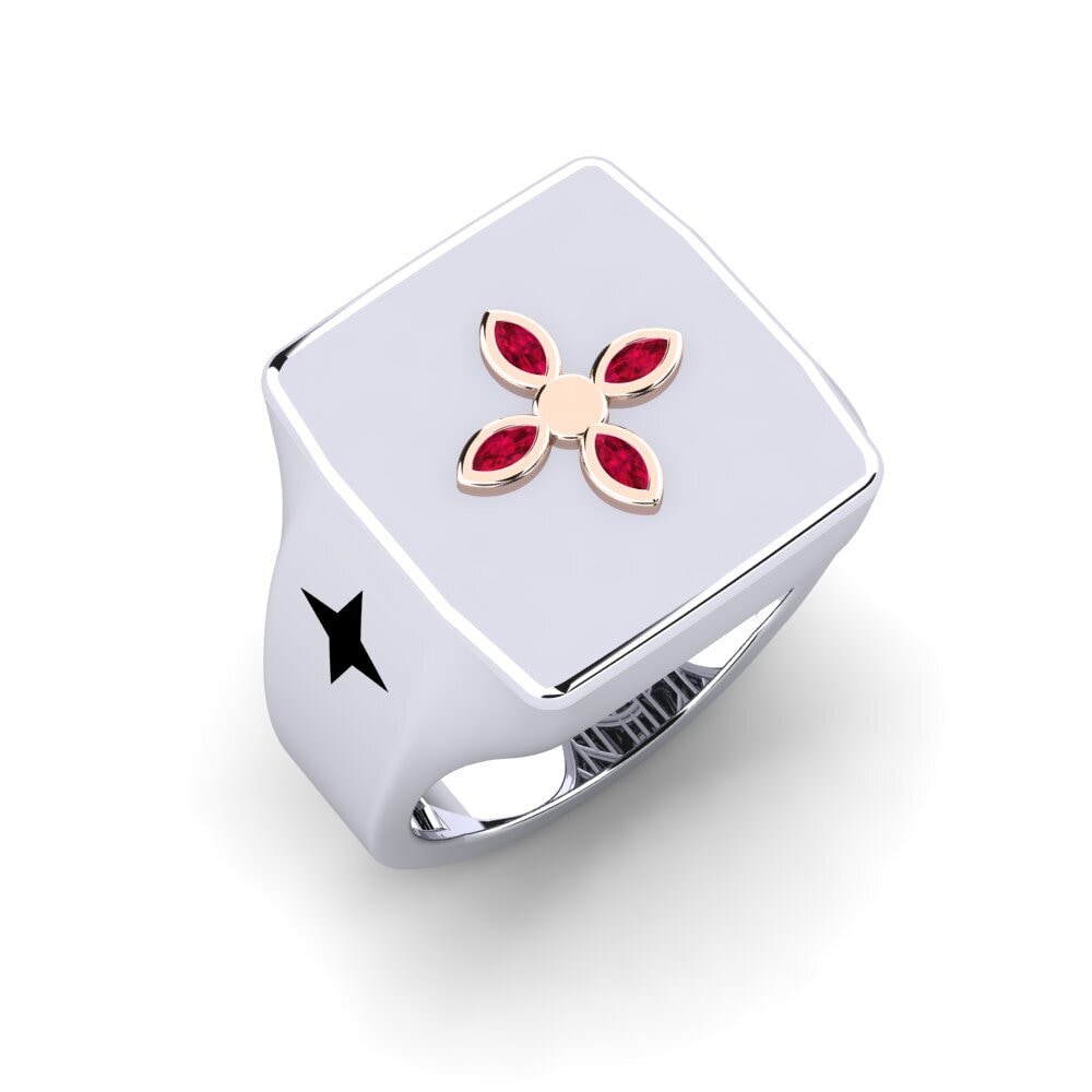 14ct White & Rose Gold Ruby Men's Ring Taxema