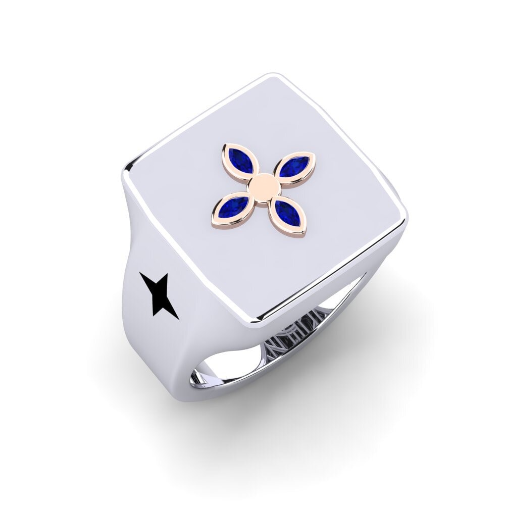 14ct White & Rose Gold Sapphire Men's Ring Taxema