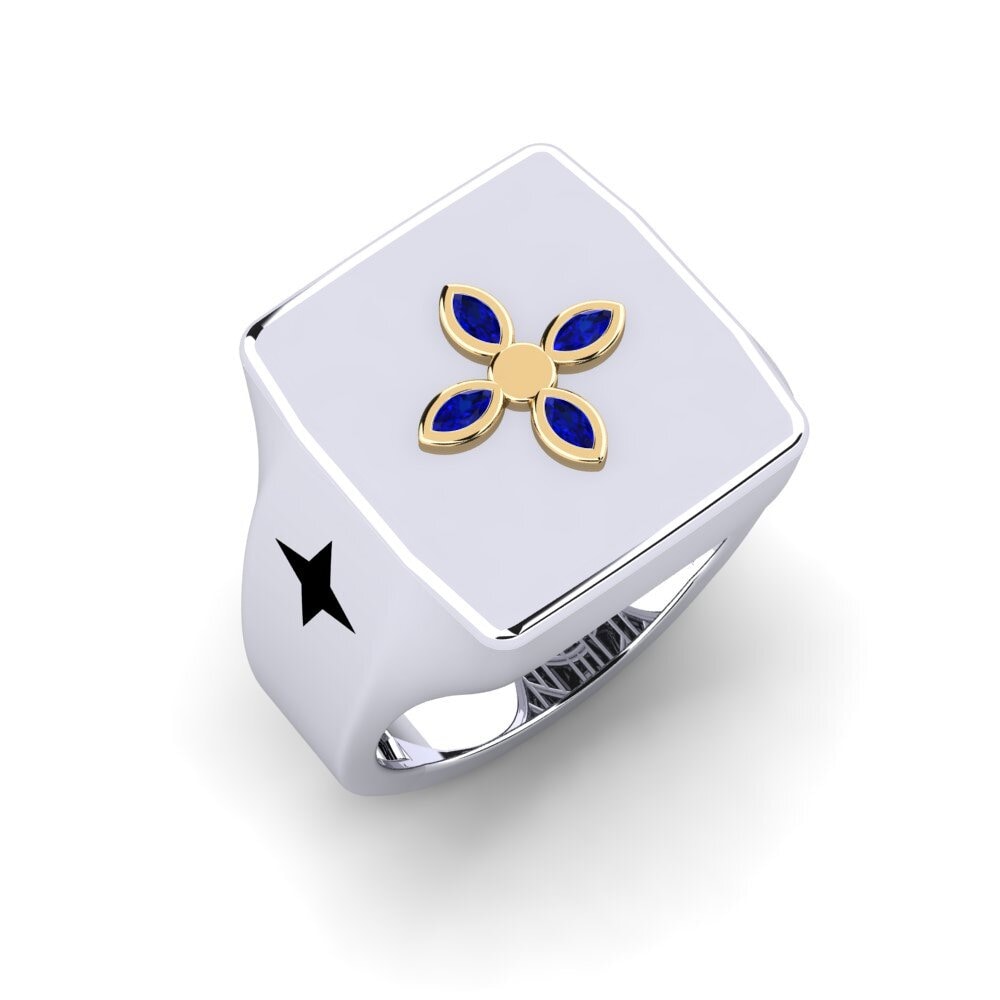 14ct White & Yellow Gold Sapphire Men's Ring Taxema