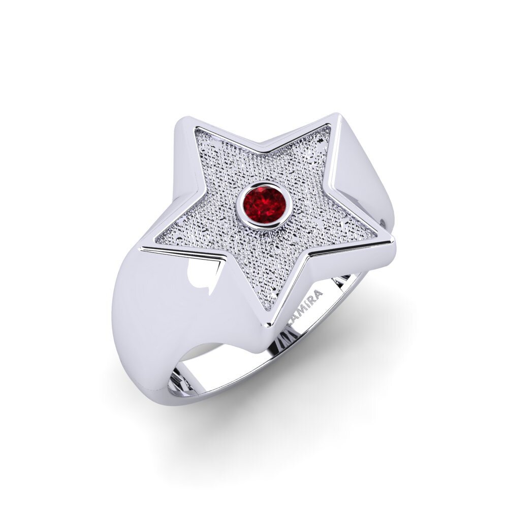 Plata 925 Rubí Anillo de Hombre Zeta