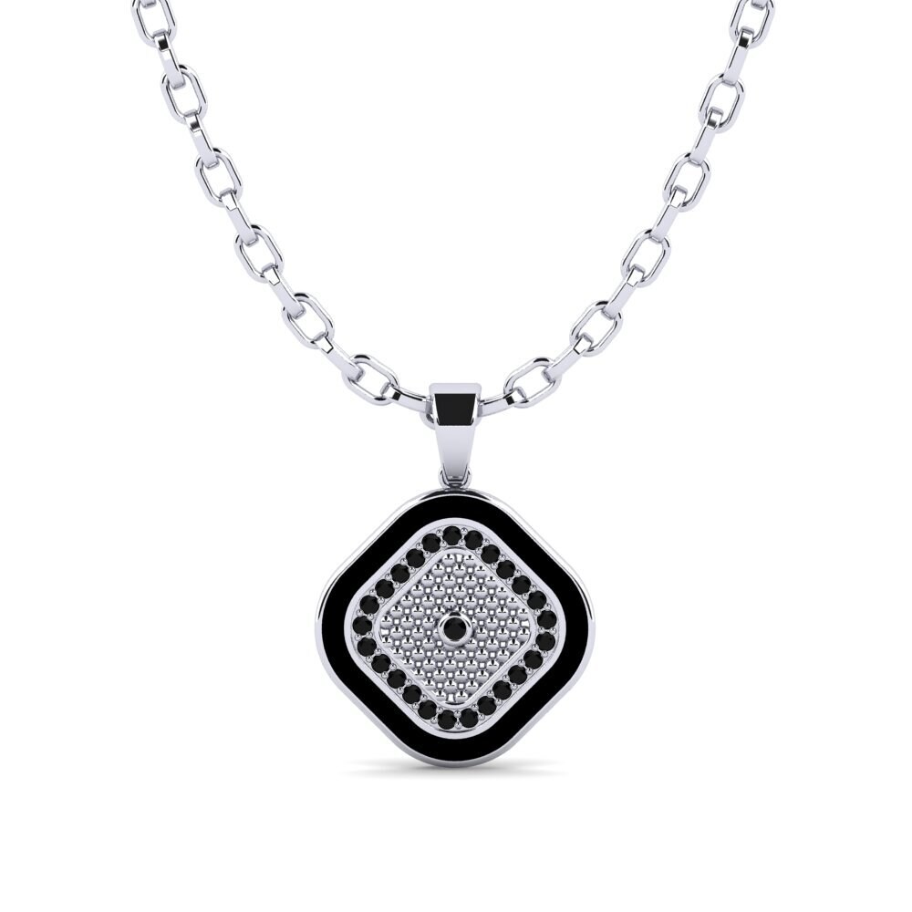 Or Blanc 585 Diamant Noir Pendentif pour homme Nantor