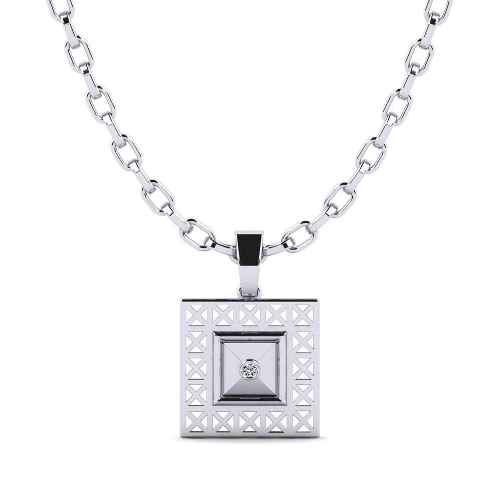 White Silver Round Men's Pendant Rubbyle