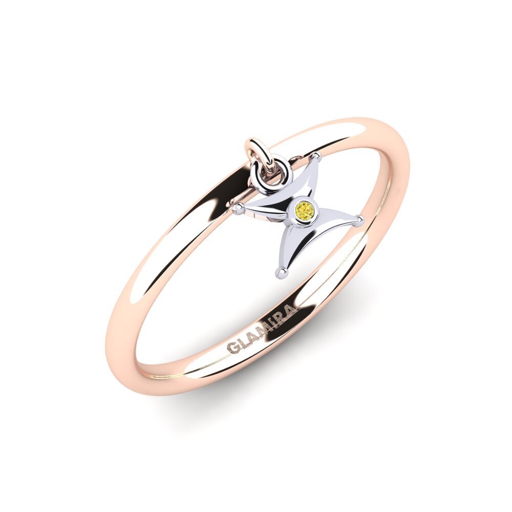 14k Oro Rosa & Blanco Zafiro amarillo Anillo Arroketer